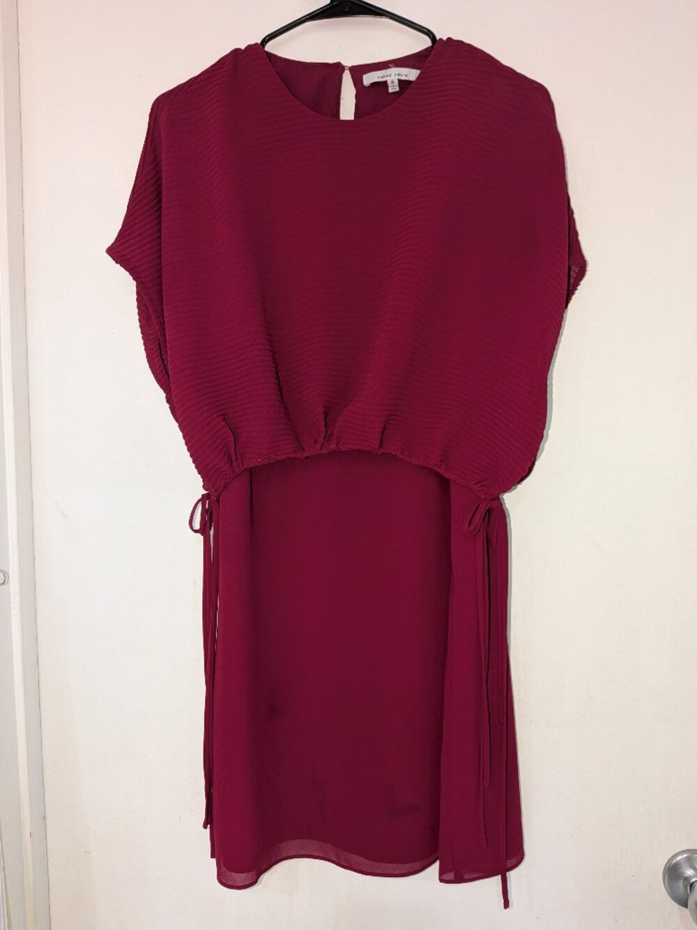 Naked Zebra Burgundy Chiffon Layered Ruched Dress Size S